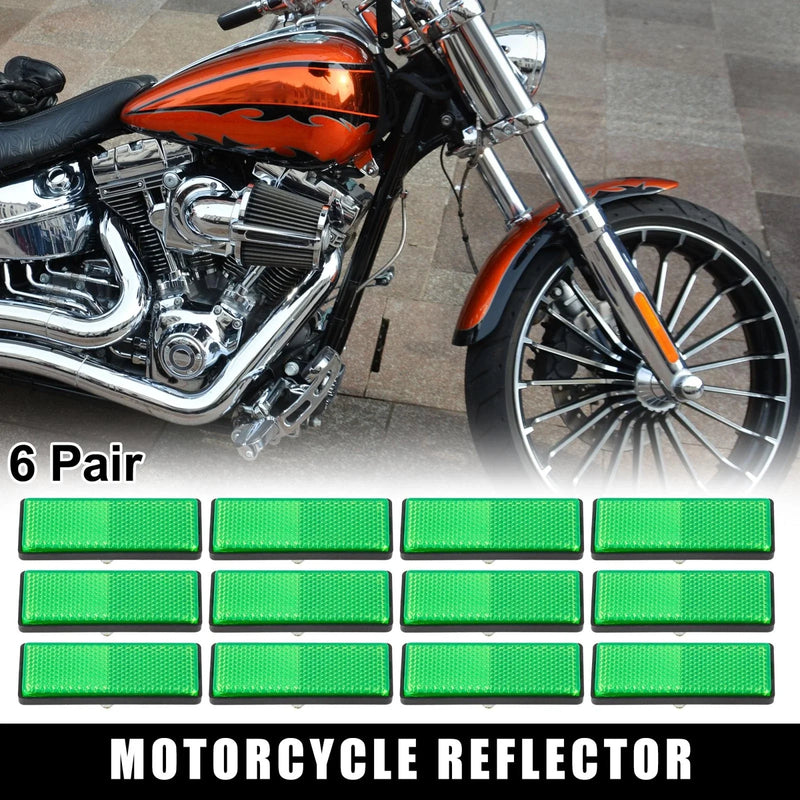 Motorcycle 6 x Pair 5mm-6mm Green Rectangle Screw Mount Warning Reflector