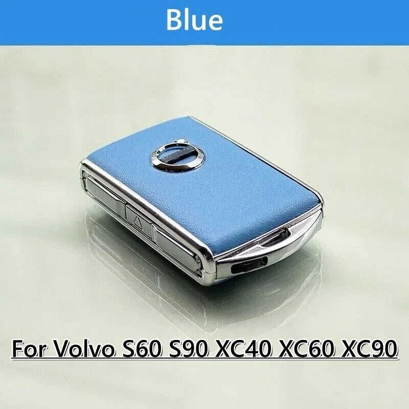 Volvo S60 XC60 XC90 Blue Leather Key Remote Case Fob Shell Cover
