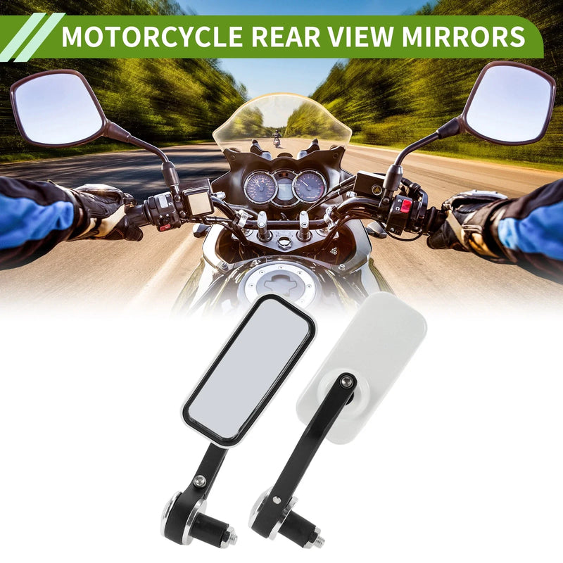 M8 Rear View Mirrors 1 x Set Square Shape Black White Aluminum Plastic