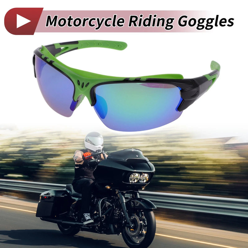 Motorcycle Riding Green Lens Black Green Frame PC UV400 Goggles