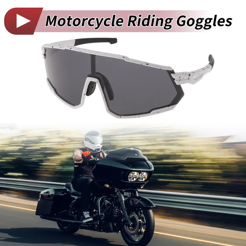 Motorcycle Riding Goggles Black Lens White Frame UV400