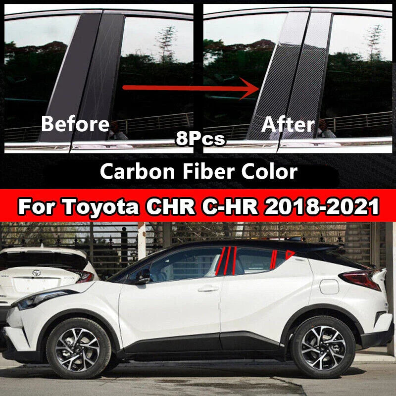 Toyota CHR C-HR 8Pcs Carbon Fiber Pillar Posts Door Trim Cover (2018–2021)
