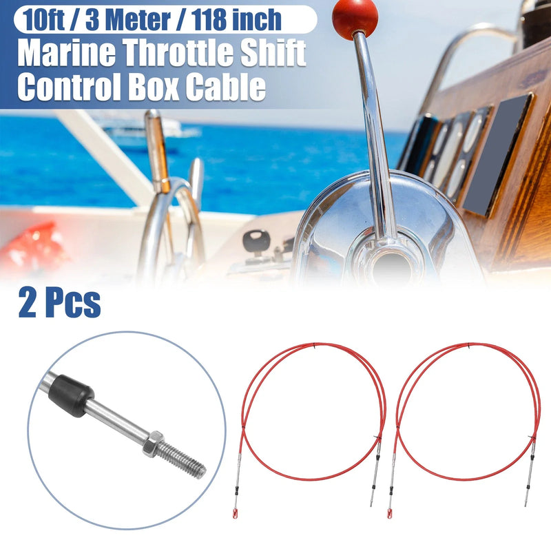 2pcs 10ft 118 Inch Marine Throttle Shift Control Box Cable with Clevis Red
