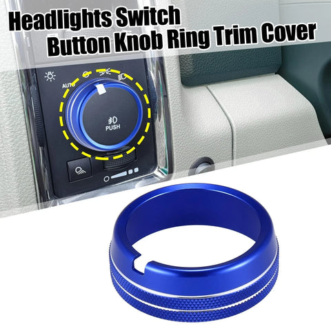 Dodge Ram Blue Headlights Switch Button Knob Ring Trim Cover (2010 - 2017)