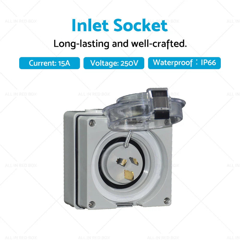 Caravan Motor Home RV 15A 3-Pin Power Inlet Socket (250V)