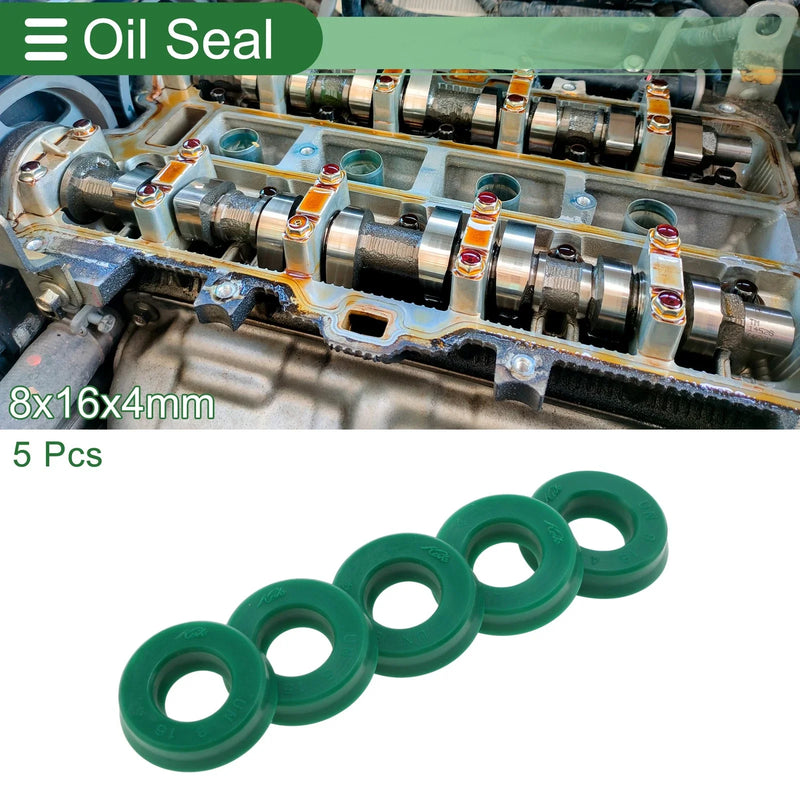 Oil Seal 5 Pcs Seal Ring Rotary Shaft Seal TPU 8x16x4mm High Pressure Green