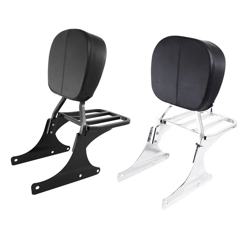 Harley Softail Chrome/Black Sissy Bar Backrest Luggage Rack (1984-2005)