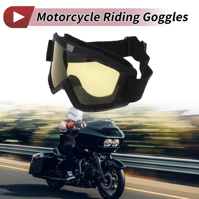 Motorcycle Riding Yellow Lens Black Frame PC Cycling Sunglasses Goggles