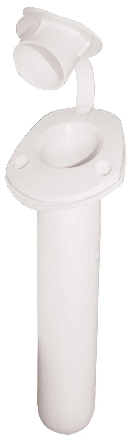 4 Boat Recessed White Fishing Rod Holders & Caps 30° Angle Drain Hole