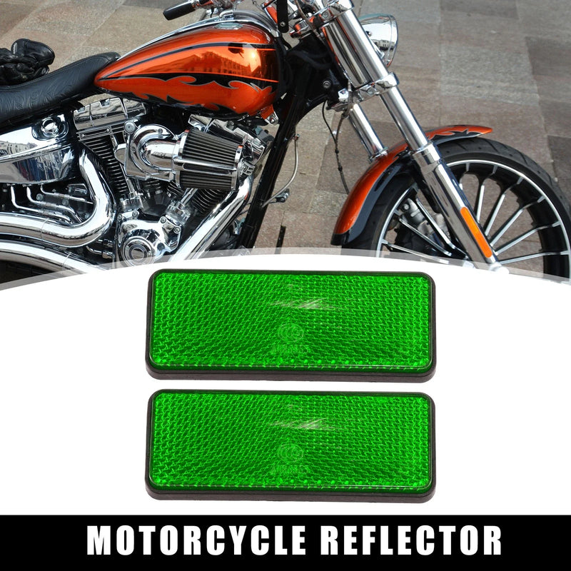 Motorcycle 2 x 87mm Green Rectangular Reflective Warning Reflector