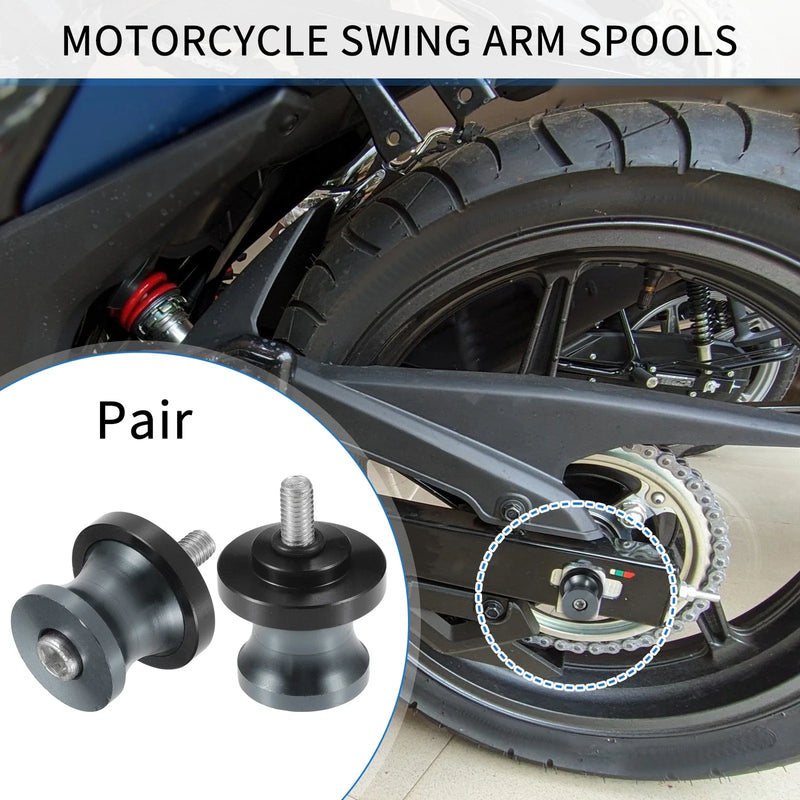 Pair Motorbike Swingarm Spools 6mm CNC Swing Arm Spools Slider Titanium Tone