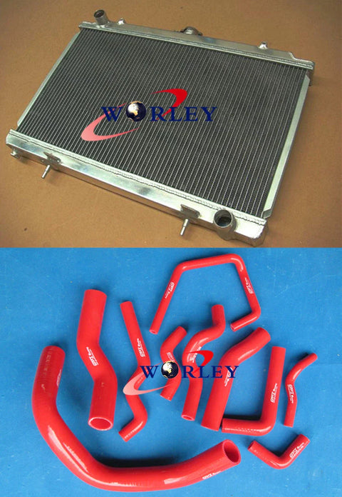 Nissan Silvia S14 S15 200SX Aluminum Radiator + Red Silicone Hose (1995-2002)