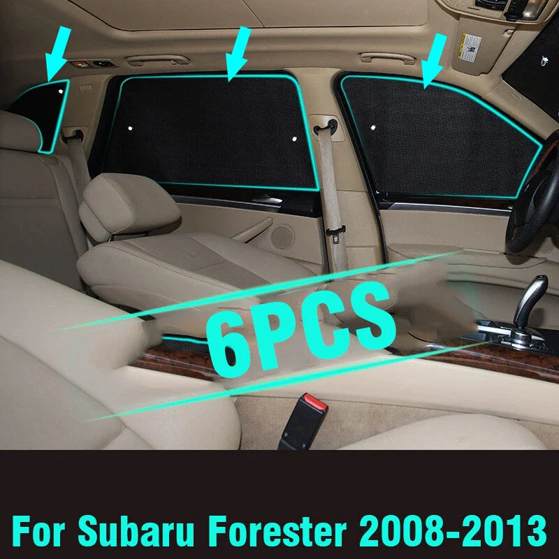 Subaru Forester 6PCS Side Window Black/Silver Privacy Sunshade (2008–2013)