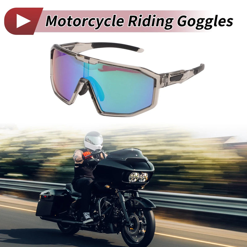 Goggles / Motorcycle Riding Goggles Green Lens Clear Gray Frame UV400