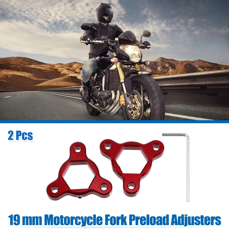 Motorcycle 2pcs 19mm Racing Fork Preload Adjusters Aluminum Alloy Red