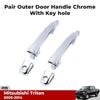 Exterior Door Handle w Keyhole Pair Fit Mitsubishi L200 Triton Ute Truck 2005-14