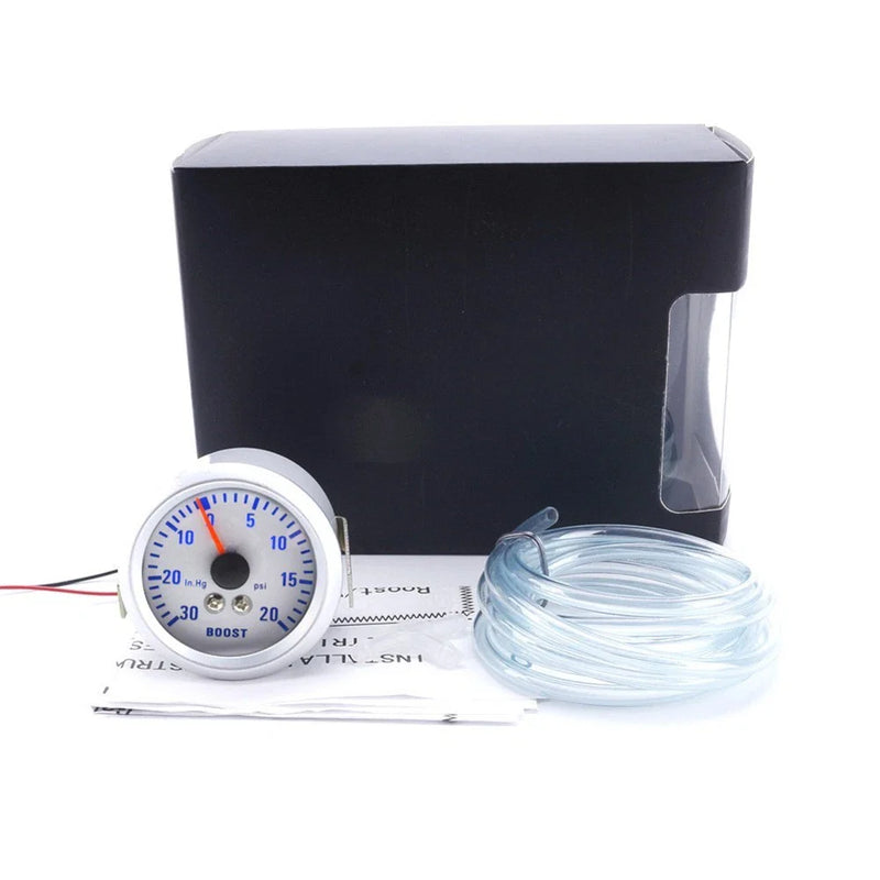 Car 12V 30–20 PSI Blue Light Boost Pressure Gauge 52mm Turbocharger