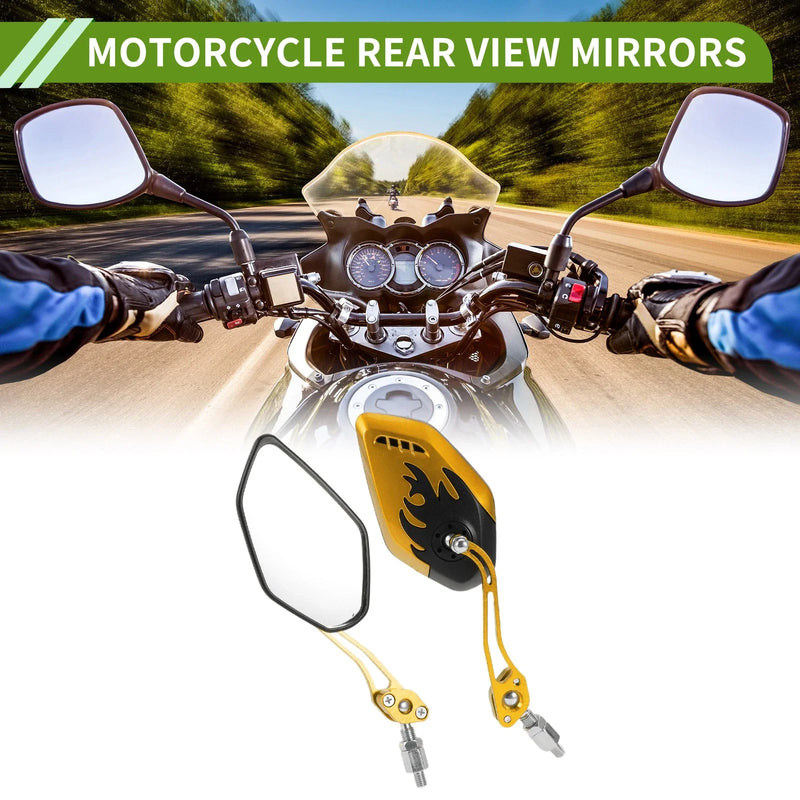 M8 / M10 Motorcycle Rear-View Mirror Polygonal Shape Black Gold Tone Plastic