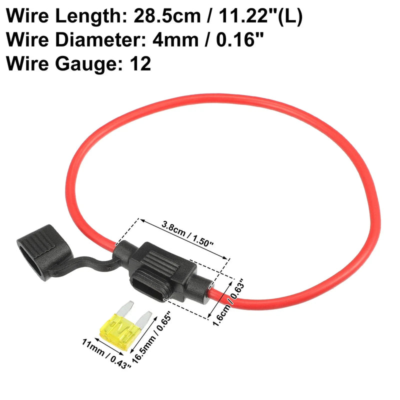 Car 4 x 12 Gauge Mini Blade Style Inline Fuse Holders with 20A Fuses