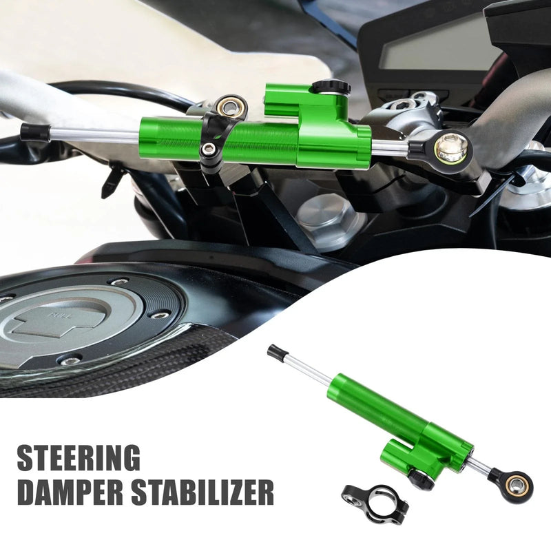 Motorcycle Steering Damper Universal Green Adjustable Linear Stabilizer
