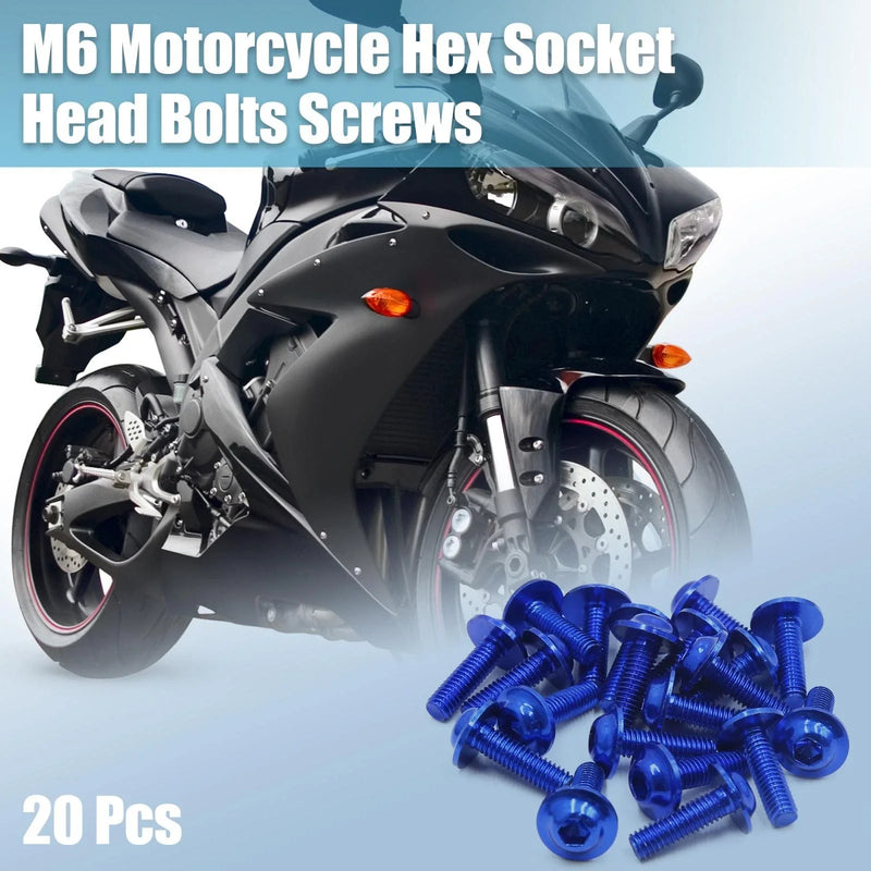 Car / Motorcycle 20 x M6 x 20mm Blue Aluminum Alloy Hex Socket Head Bolts Screws