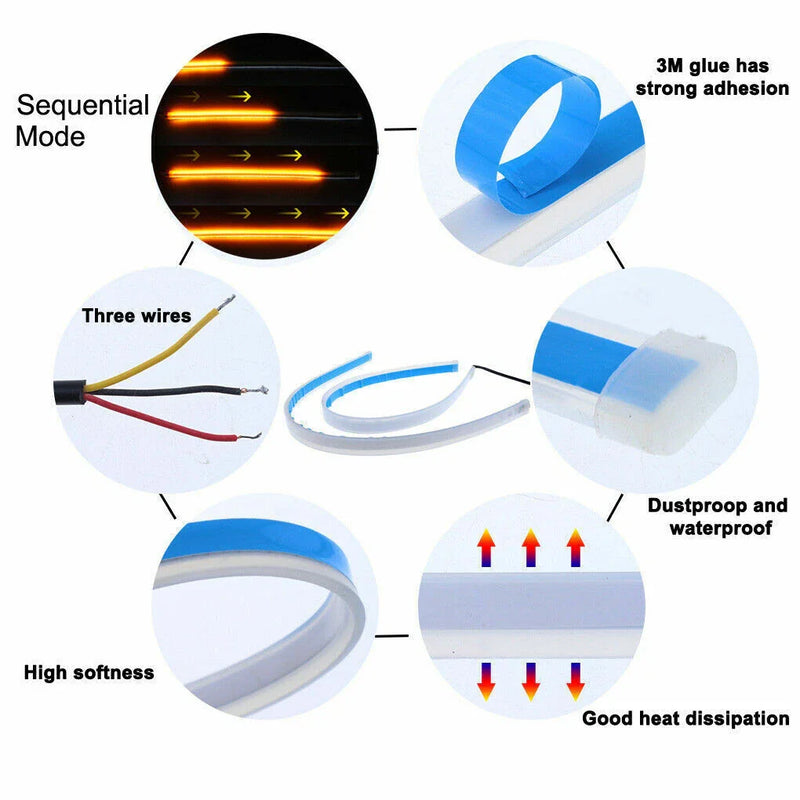 60CM LED Car DRL Daytime Running Turn Signal Lamp Strip Light