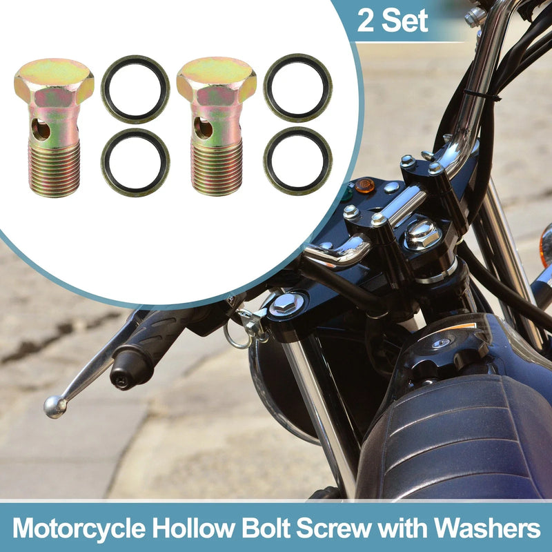 Motorcycle 2 x M18x1.5 44mm Hollow Bolt Screw with Washer Set