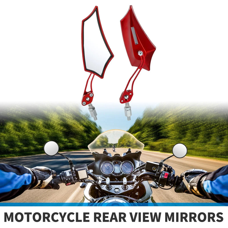 Motorcycle Rear View Mirrors Prismatic Shape Handlebar Mirrors Red