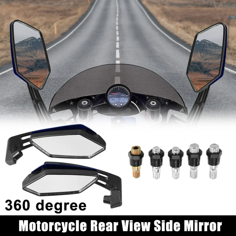 Motorcycle Universal Blue Set 360 Degree Rotary Rearview Mirror