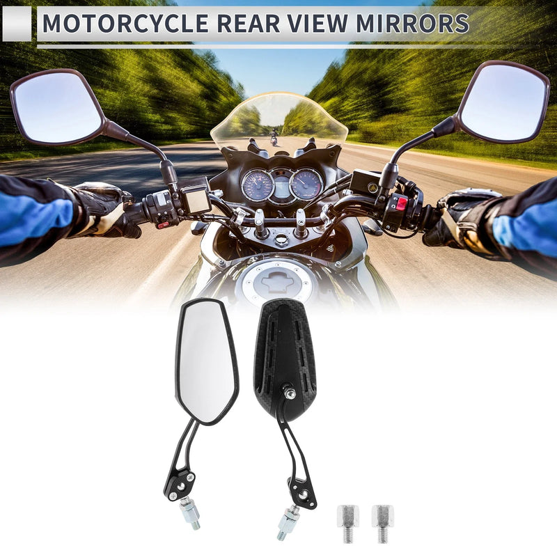 Motorcycle M8/M10 1 Set Rear View Mirror Carbon Fiber Pattern Black