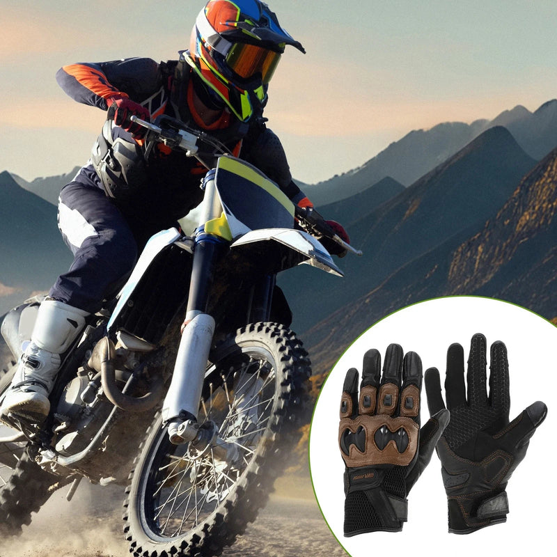 M 1 Pair Motorcycle Gloves Breathable Full Finger Goatskin Outdoor Brown