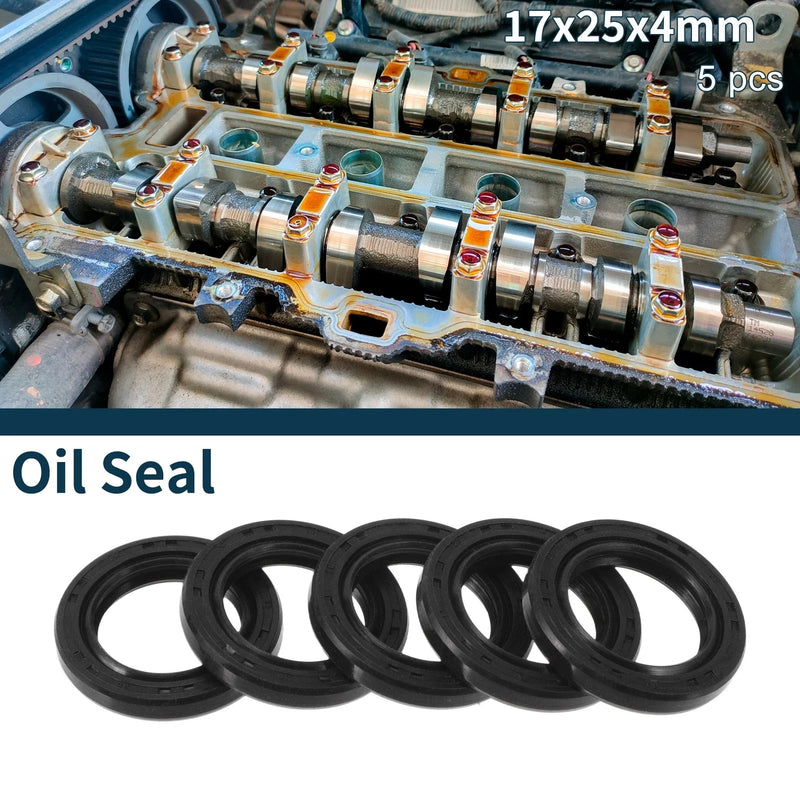 Make Model Oil Seal / 17x25x4mm / Seal Ring Rotary Shaft Seal NBR Rubber Black 5Pcs