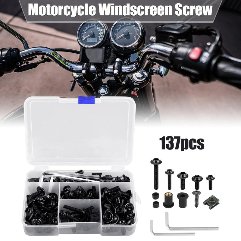 Motorcycle Bolts & Screws 137pcs Black Motorcycle Fairing Fasteners Mounting Washers Nuts