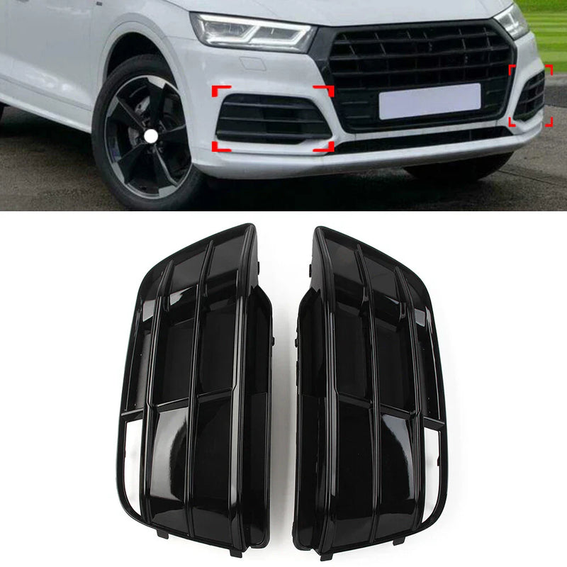 Audi Q5 SQ5 Black Front Bumper Fog Light Grille Covers (2018-2022)