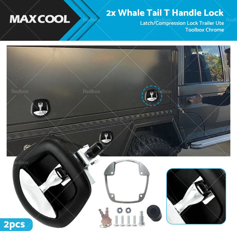 Trailer Toolbox Whale Tail Lock Compression Lock Black Chrome Handle
