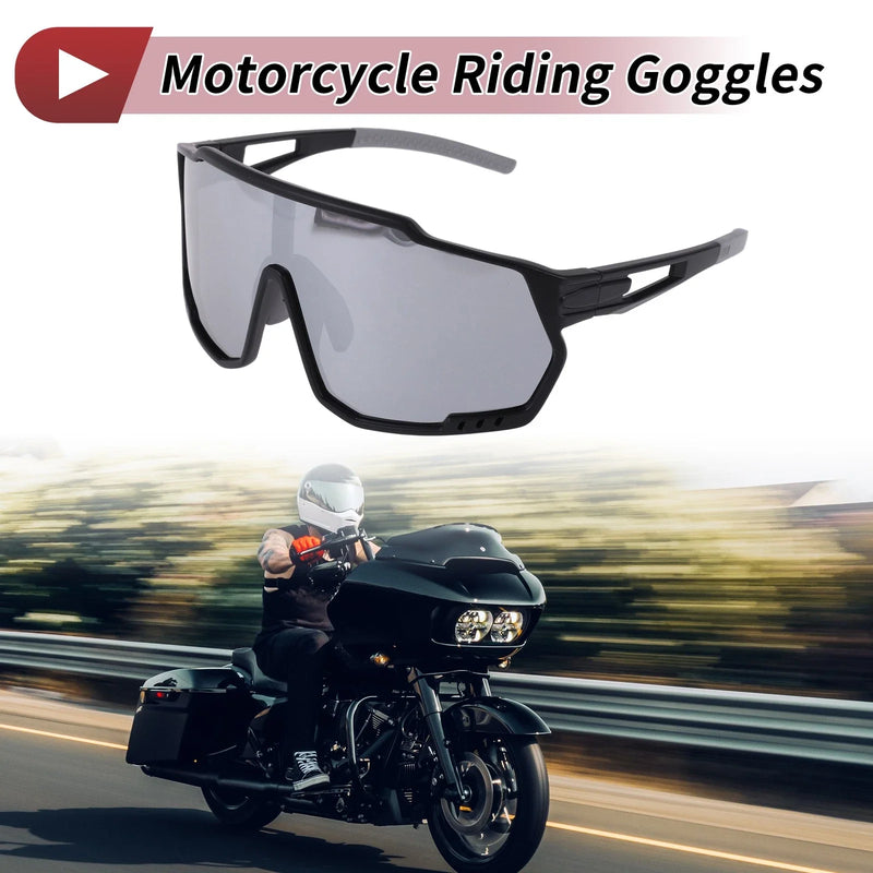 Motorcycle Riding Goggles Silver Tone Gray Black Tri-Acetyl Cellulos PC