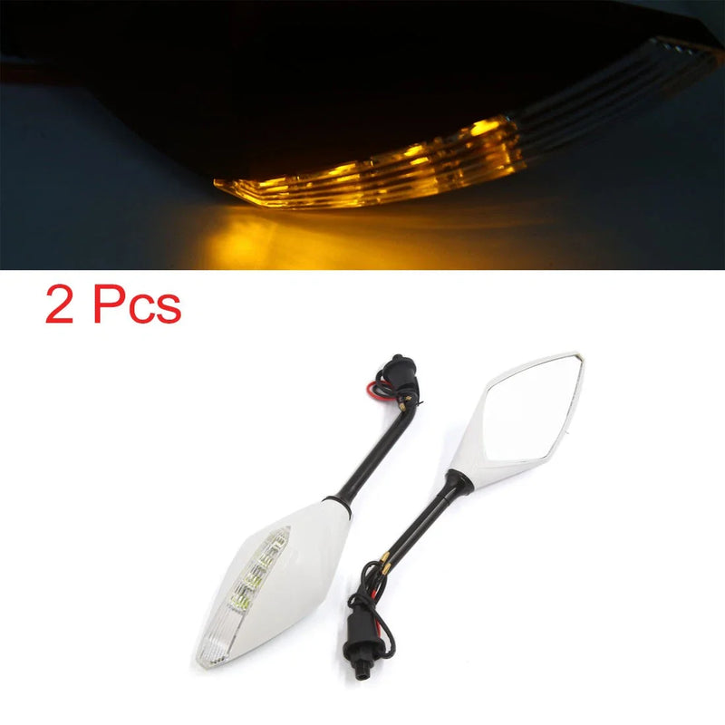 Universal Motorcycle Dirt Bike 2 x Integrated LED Turn Signal Side Mirrors 10MM