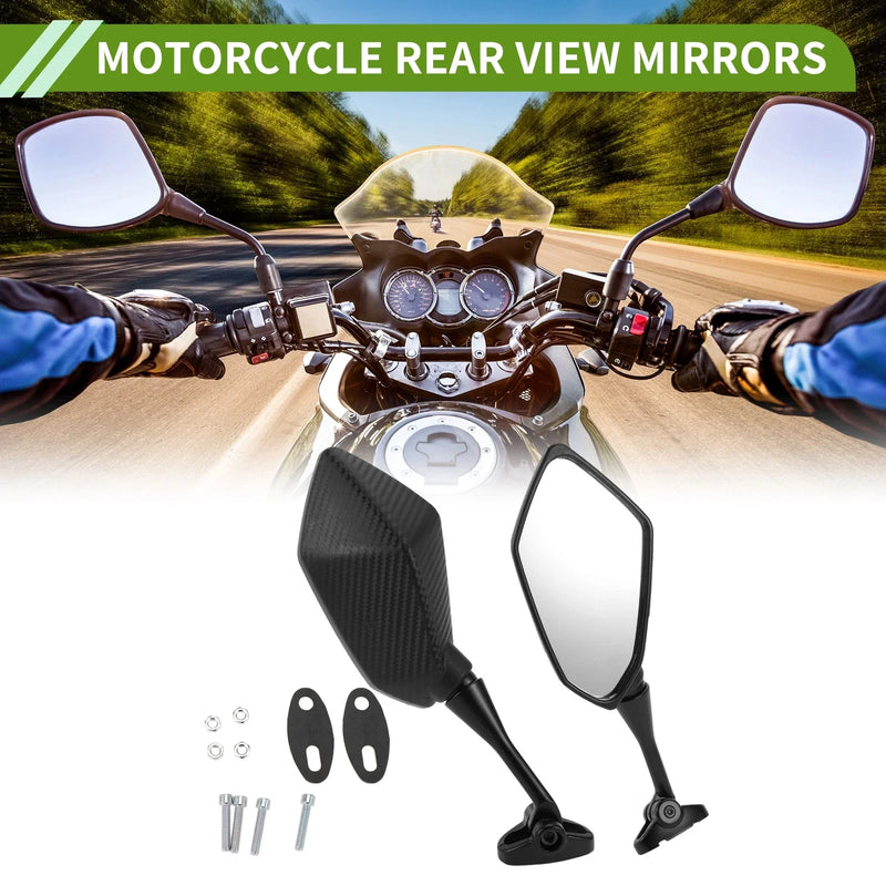M6 Motorcycle Rear View Mirror Prismatic Carbon Fiber Pattern Black