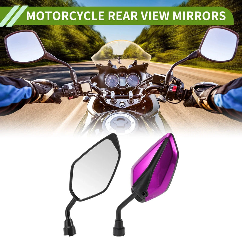 M10 Motorcycle Rear View Mirrors Leaf Shape Purple Iron Plastic 1 Set