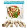 300 x Wooden Cutlery Set - Disposable Bamboo Forks, Spoons, Knives - Eco Friendly