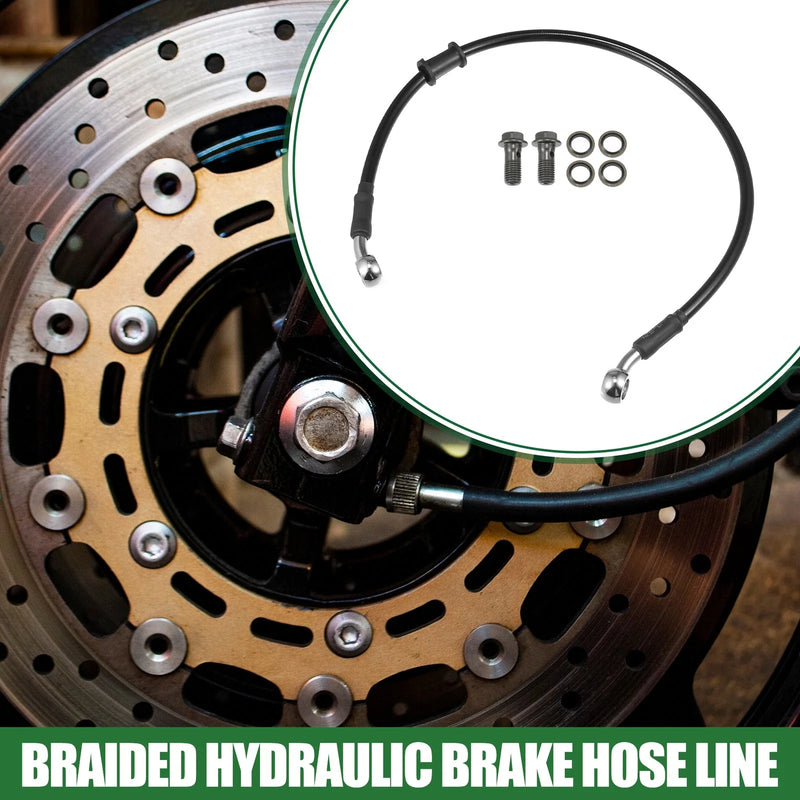 Motorcycle Brake Line 50cm Braided Hydraulic Oil Hose Black Silver Tone