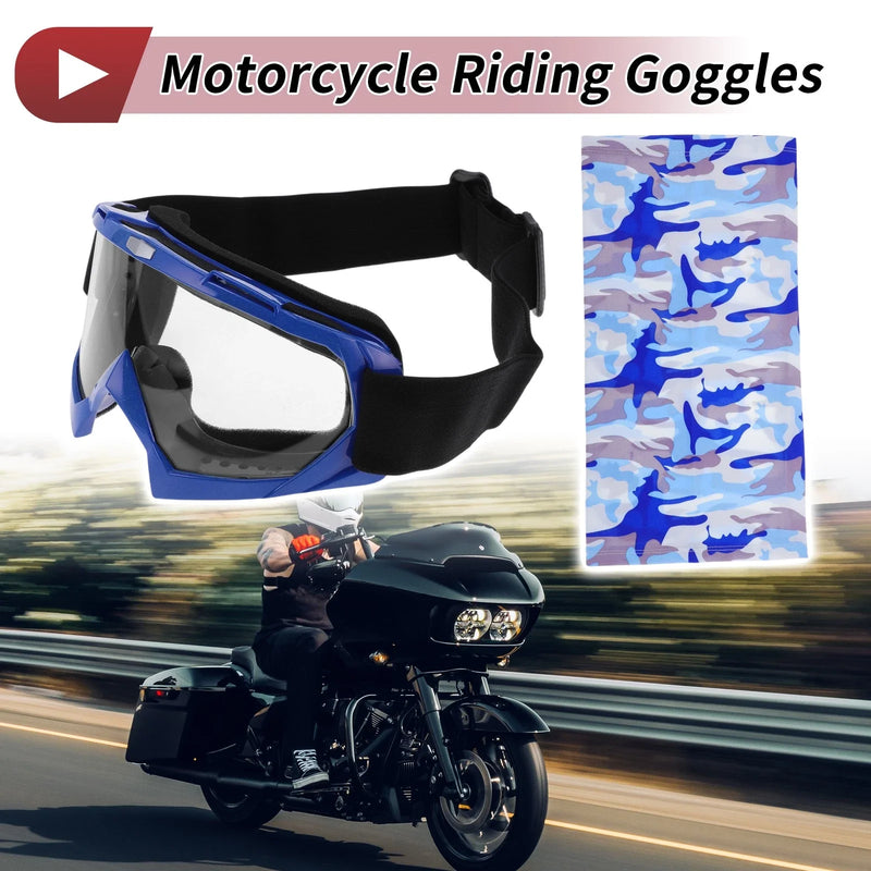 Goggles / One Size / Motorcycle Riding Goggles Transparent Lens Blue Frame