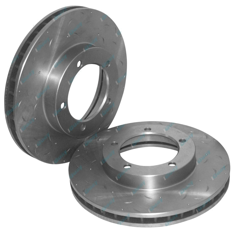 Landcruiser 76 78 79 Series Front Drilled Slotted Disc Rotors HD Pads