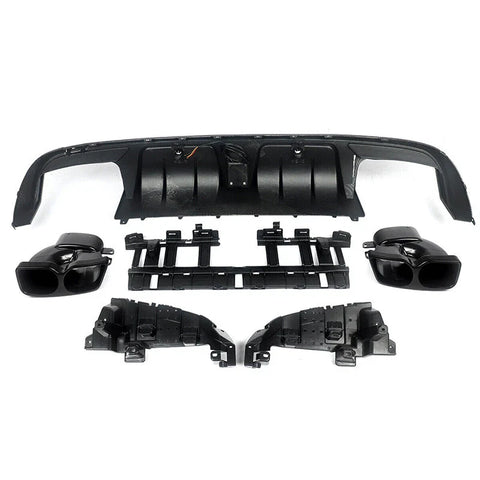 Benz W205 C63 C43 B Style LED Bumper Diffuser + Carbon Exhaust Tips (2015-2021)