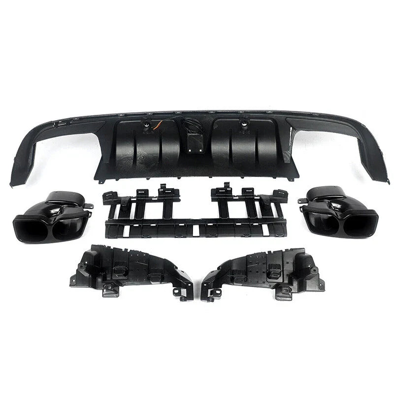 Benz W205 C63 C43 B Style LED Bumper Diffuser + Carbon Exhaust Tips (2015-2021)
