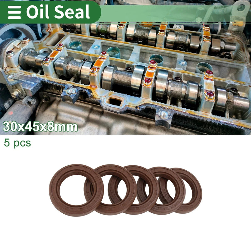 Oil Seal 30x45x8mm FKM Rubber High Pressure Brown 5 Pcs