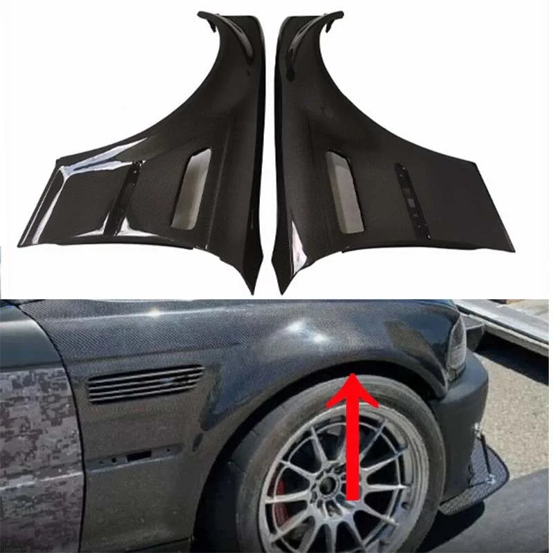 BMW M3 E46 2001-2006 Gloss Real Carbon Fiber Front Vented Fenders Wings