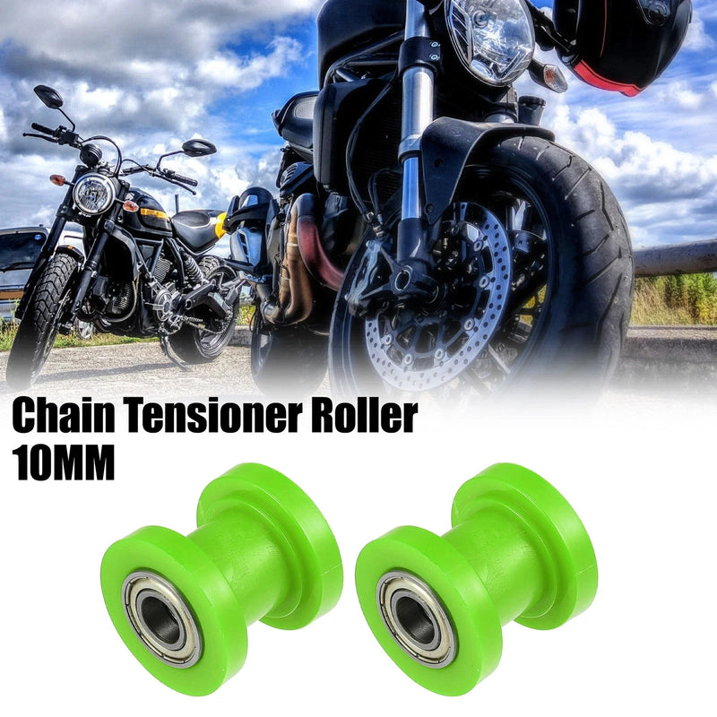 Motorcycle Green 2 x 10mm Drive Chain Pulley Tensioner Rubber Wheel