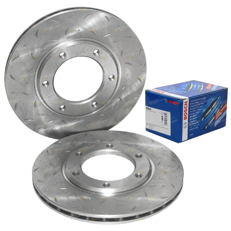 Patrol MQ MK160 GQ Y60 Front Slotted Disc Rotors + Brake Pads