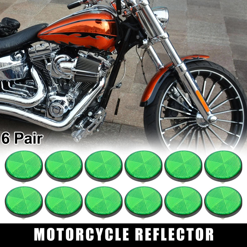 Motorcycle 6 Pair / M6x1.0 / Green Universal Screw Mount Warning Reflector